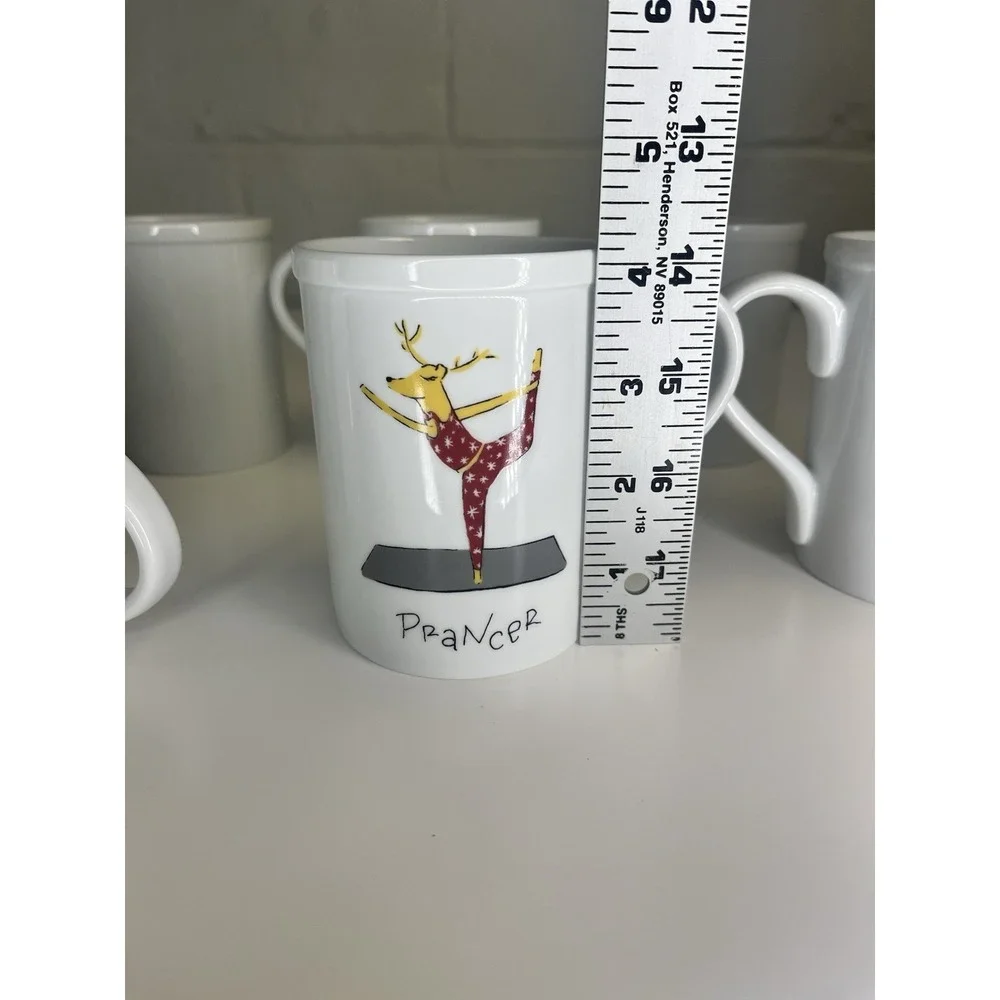 6 Pottery Barn Reindeer Mugs Dasher Dancer Prancer Vixen Cupid Donner Hip‎ Yoga